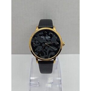 Kate Spade Metro Floral Black Dial Gold Quartz Womens Watch New Battery Leather